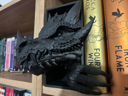 Black Emerging Dragon book nook/bookends. based of Tairn from Fourth wing