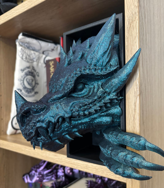 Blue Glitter Emerging Dragon book nook/bookends. based of Tairn from Fourth wing