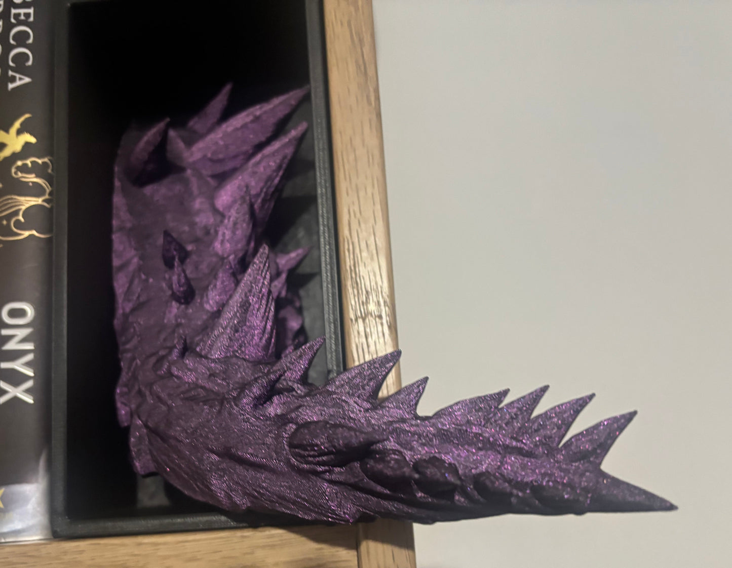 Purple Glitter Emerging Dragon book nook/bookends. based of Tairn from Fourth wing