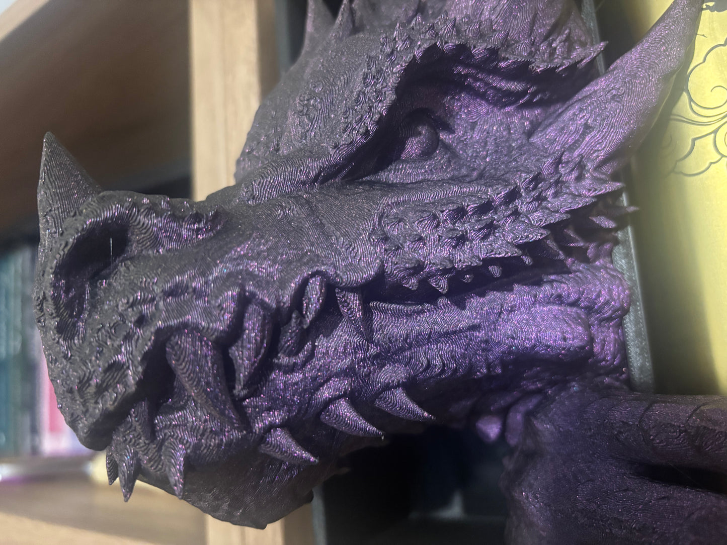 Purple Glitter Emerging Dragon book nook/bookends. based of Tairn from Fourth wing