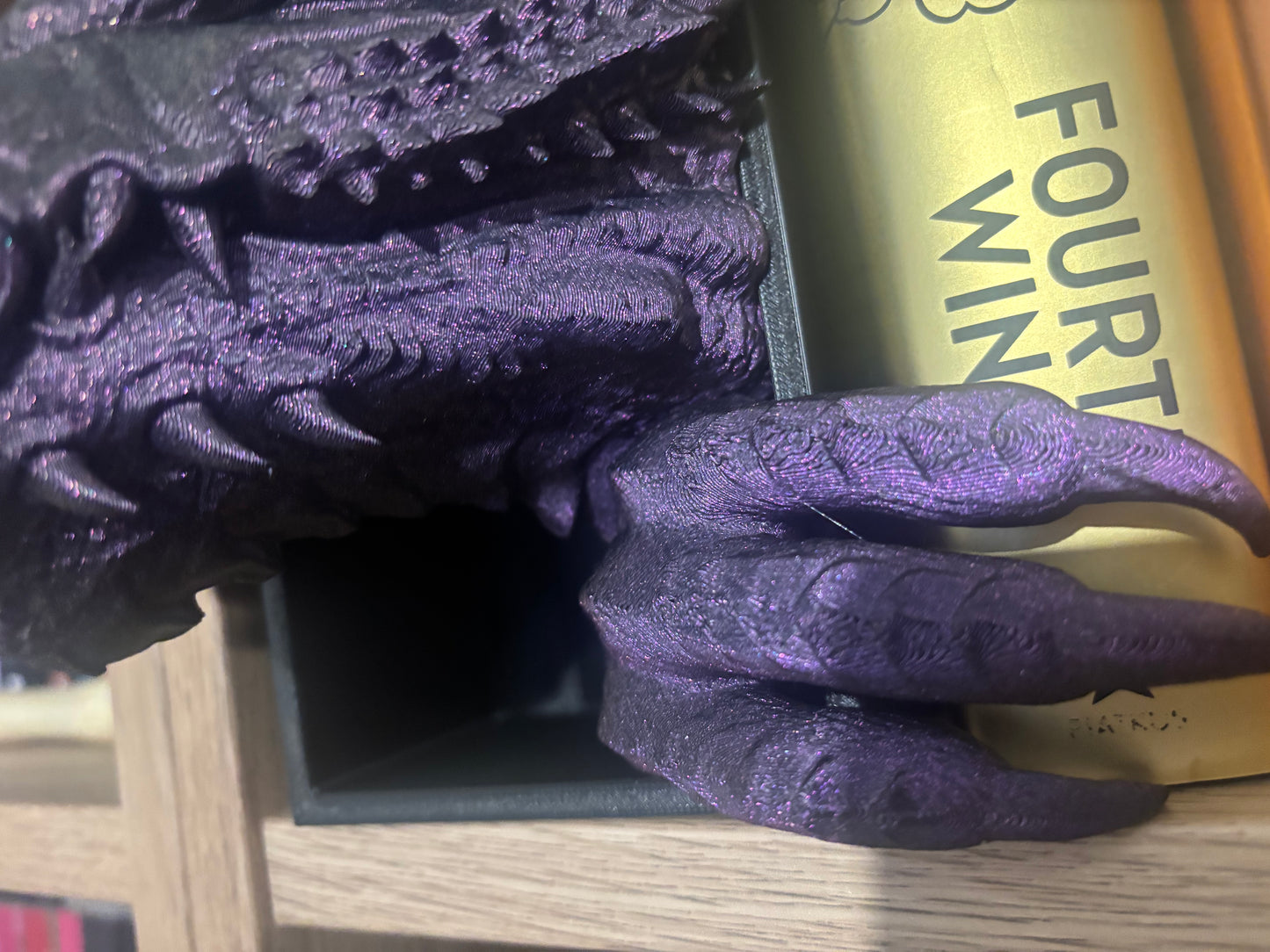 Purple Glitter Emerging Dragon book nook/bookends. based of Tairn from Fourth wing