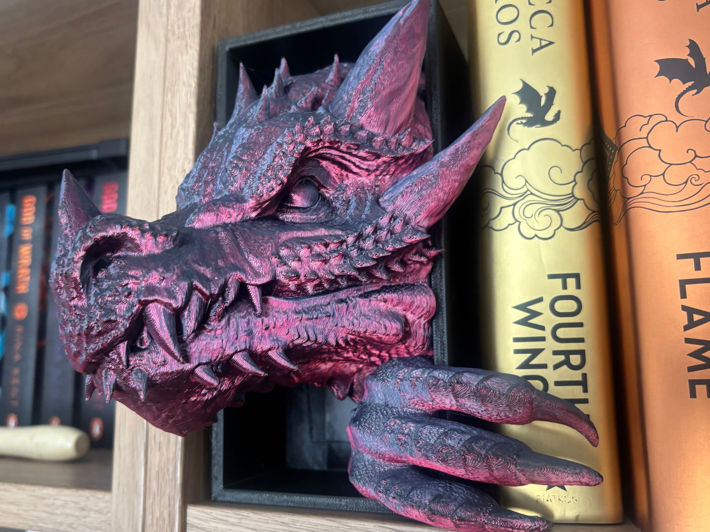 2 Tone Red/Black Emerging Dragon book nook/bookends. based of Tairn from Fourth wing