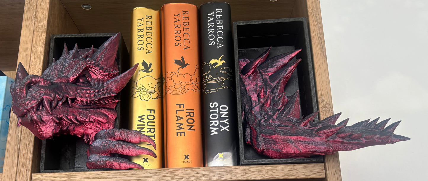 2 Tone Red/Black Emerging Dragon book nook/bookends. based of Tairn from Fourth wing