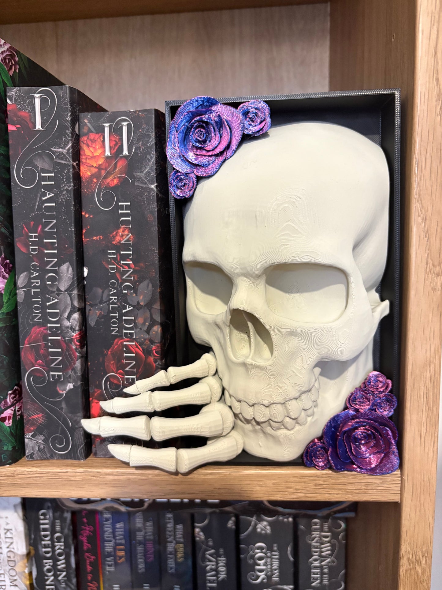 Dark Romance - Emerging Skull with 2 tone Pink/Blue roses