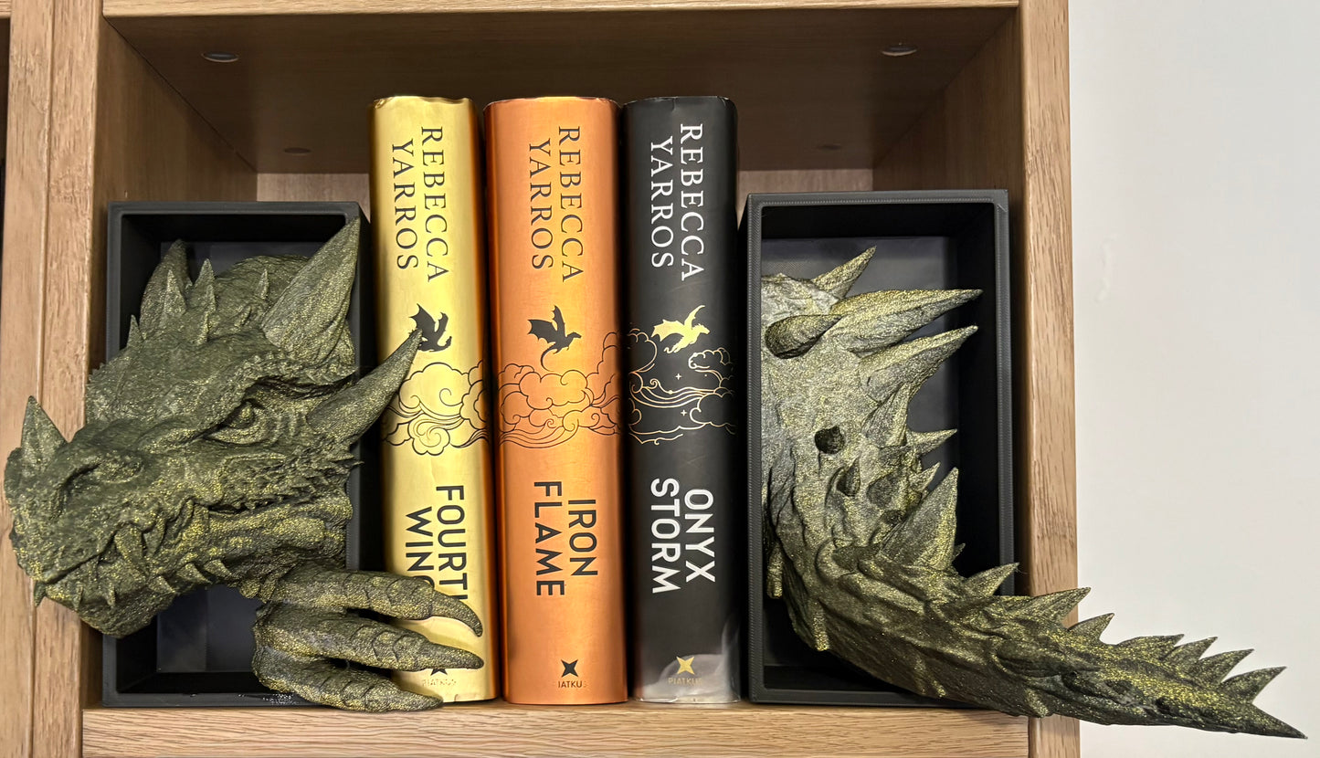 Light Green Glitter Emerging Dragon book nook/bookends. based of Tairn from Fourth wing (