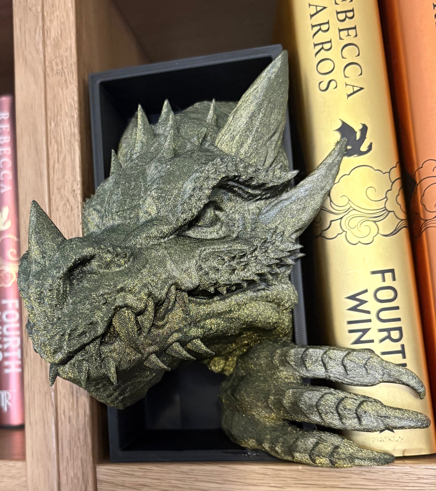 Light Green Glitter Emerging Dragon book nook/bookends. based of Tairn from Fourth wing (