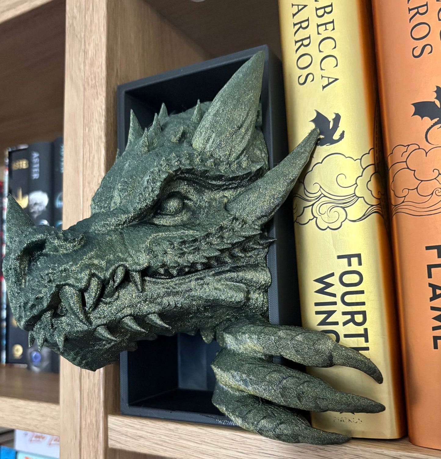 Light Green Glitter Emerging Dragon book nook/bookends. based of Tairn from Fourth wing (