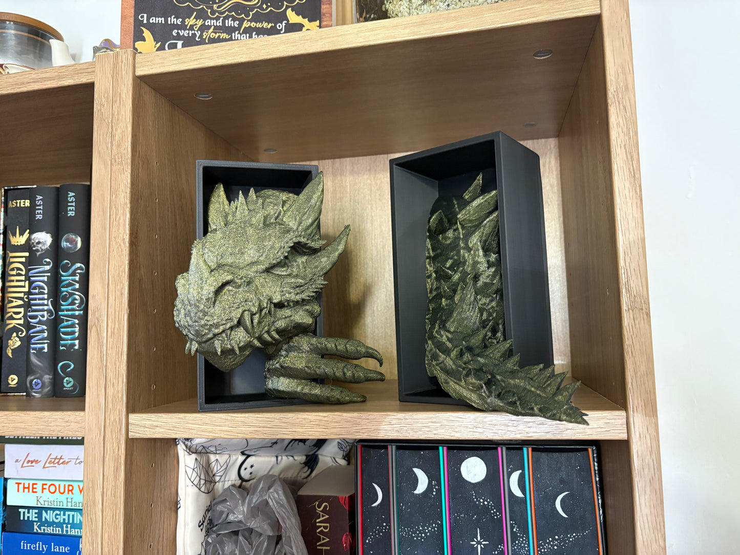 Light Green Glitter Emerging Dragon book nook/bookends. based of Tairn from Fourth wing (