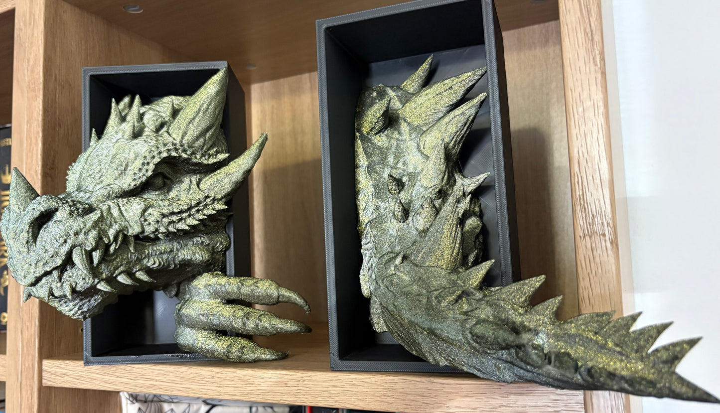 Light Green Glitter Emerging Dragon book nook/bookends. based of Tairn from Fourth wing (