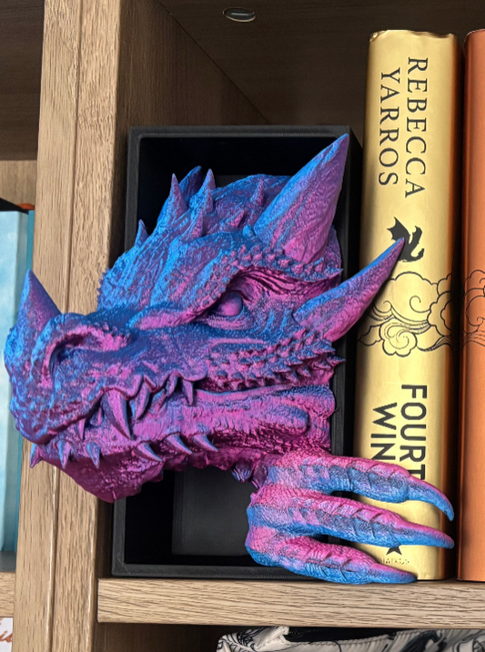 2 tone Pink/blue Emerging Dragon book nook/bookends. based of Tairn from Fourth wing