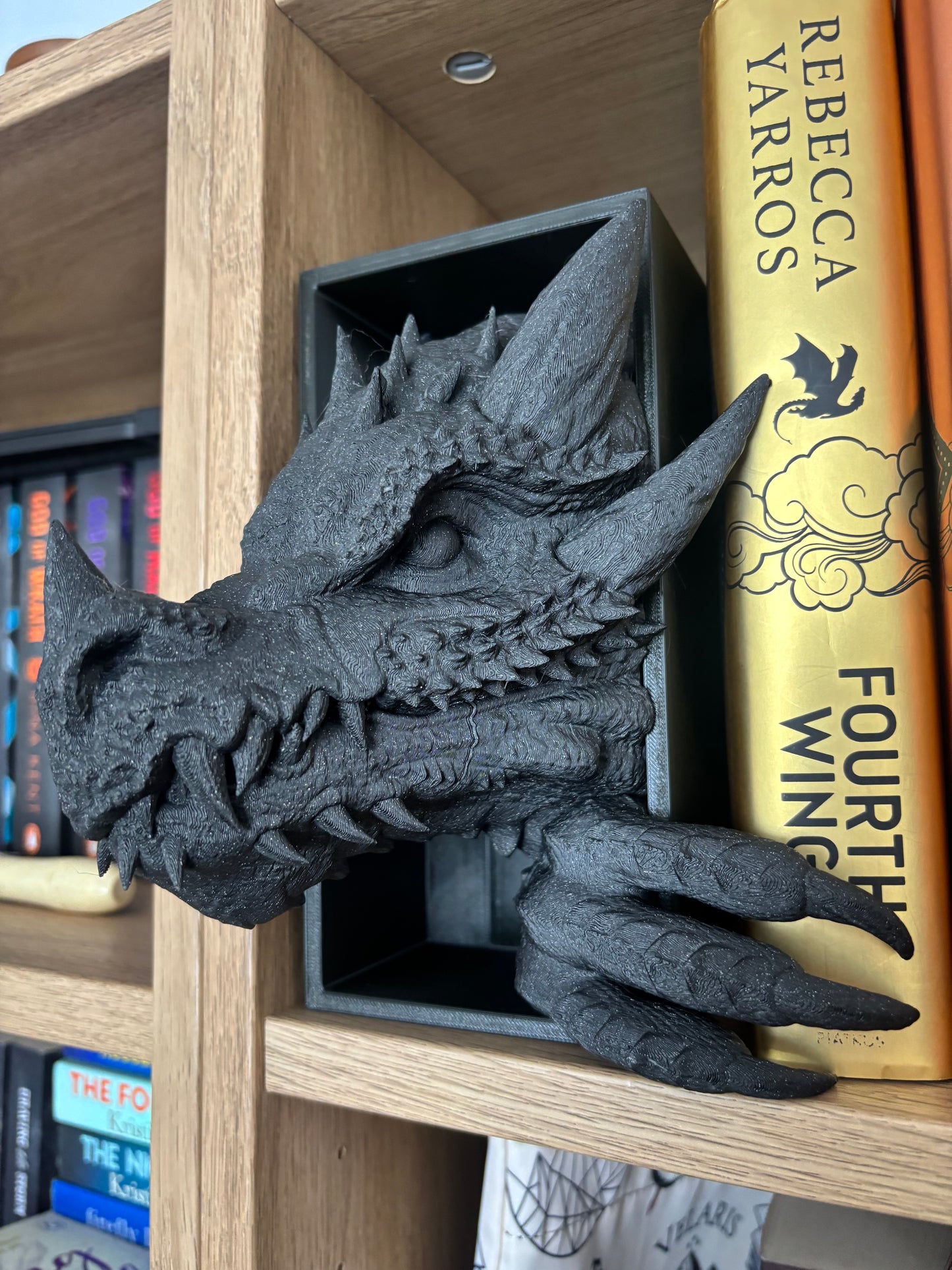 Space black emerging dragon book nook