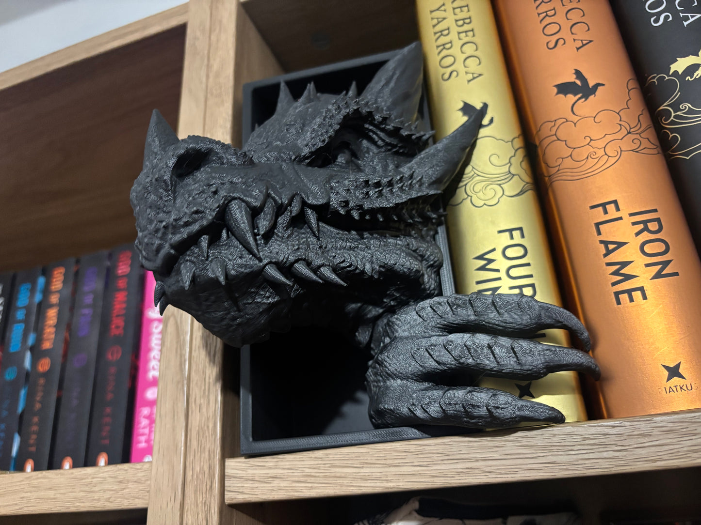 Black Emerging Dragon book nook/bookends. based of Tairn from Fourth wing