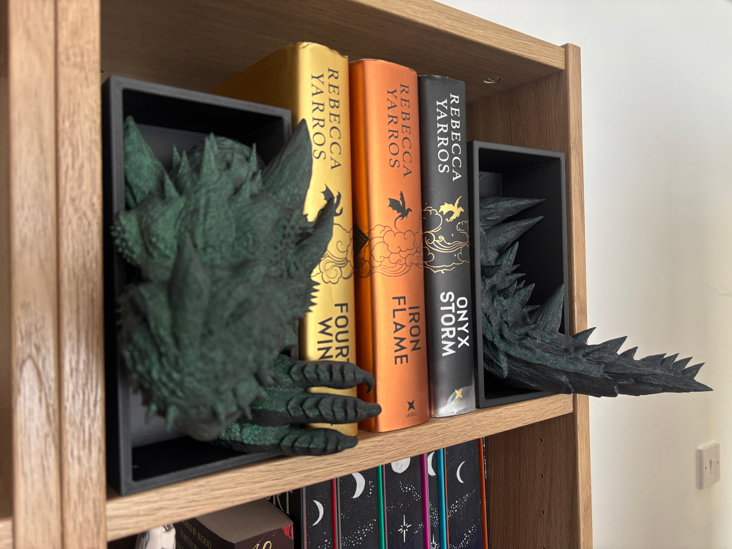Green Glitter Emerging Dragon book nook/bookends. based of Tairn from Fourth wing