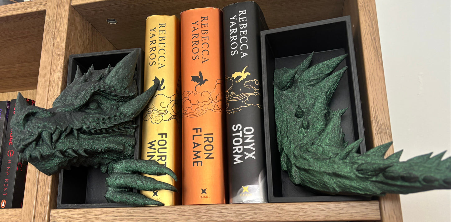 Green Glitter Emerging Dragon book nook/bookends. based of Tairn from Fourth wing
