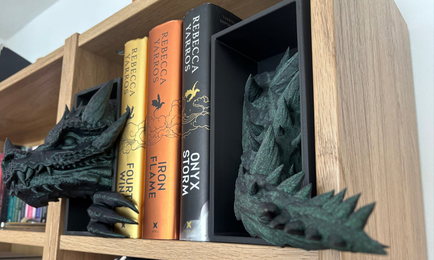 Green Glitter Emerging Dragon book nook/bookends. based of Tairn from Fourth wing