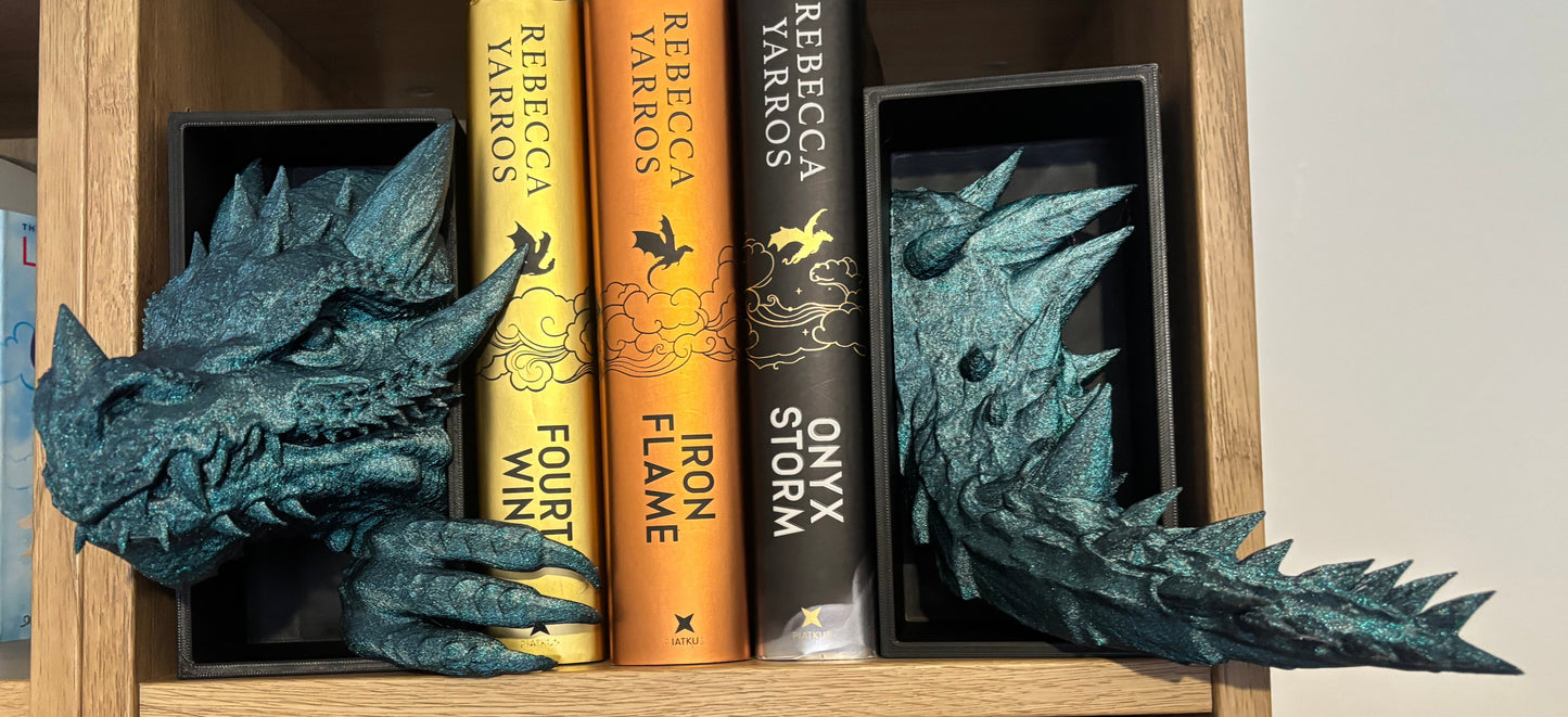 Blue Glitter Emerging Dragon book nook/bookends. based of Tairn from Fourth wing