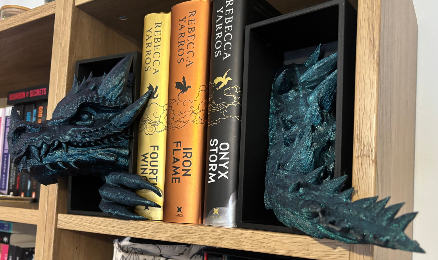 Blue Glitter Emerging Dragon book nook/bookends. based of Tairn from Fourth wing