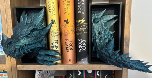 Blue Glitter Emerging Dragon book nook/bookends. based of Tairn from Fourth wing
