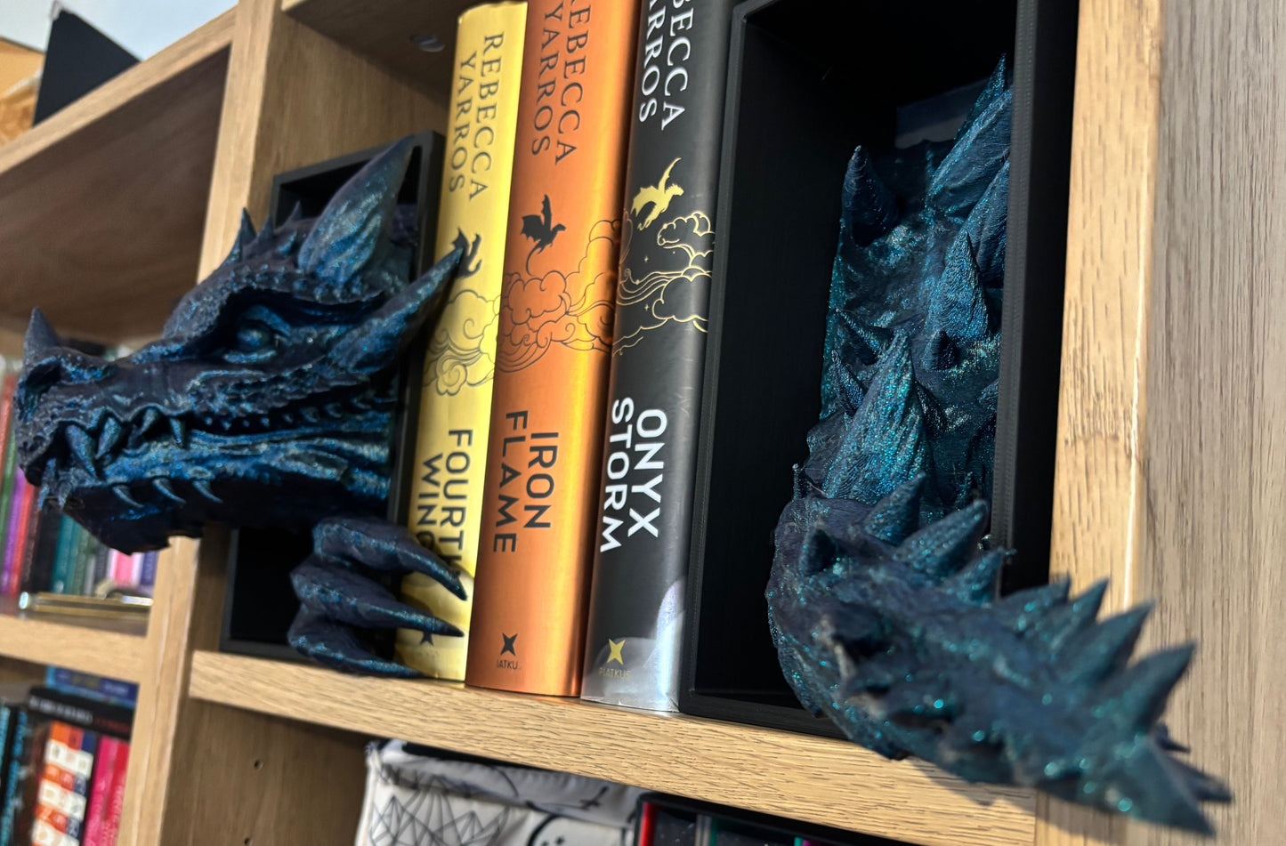 Blue Glitter Emerging Dragon book nook/bookends. based of Tairn from Fourth wing