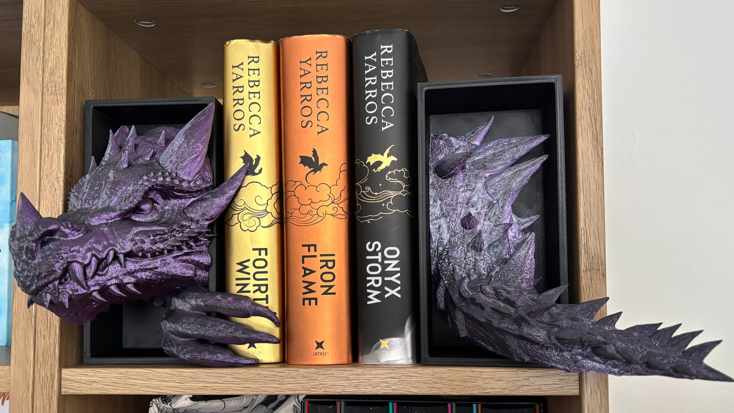 2 Tone Purple/Black Emerging Dragon book nook/bookends. based of Tairn from Fourth wing