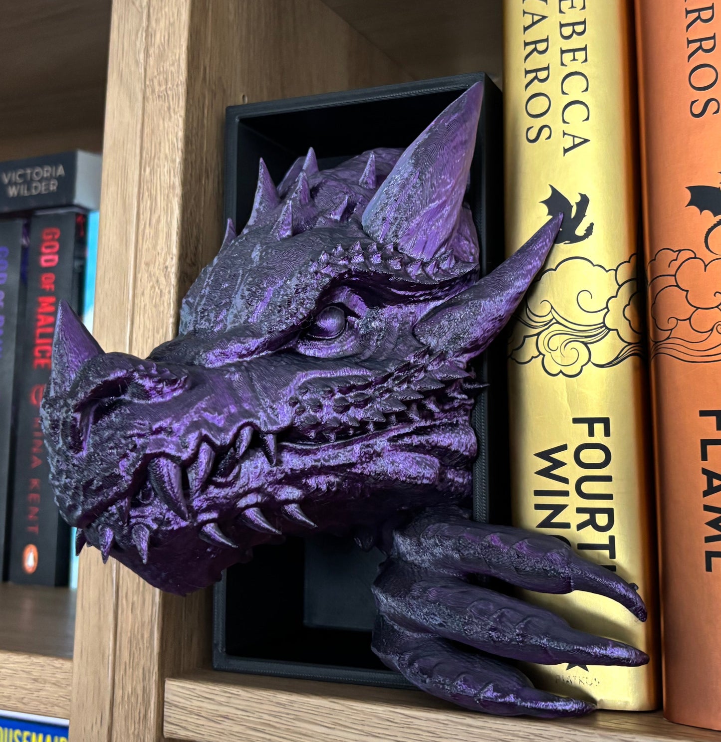 2 Tone Purple/Black Emerging Dragon book nook/bookends. based of Tairn from Fourth wing