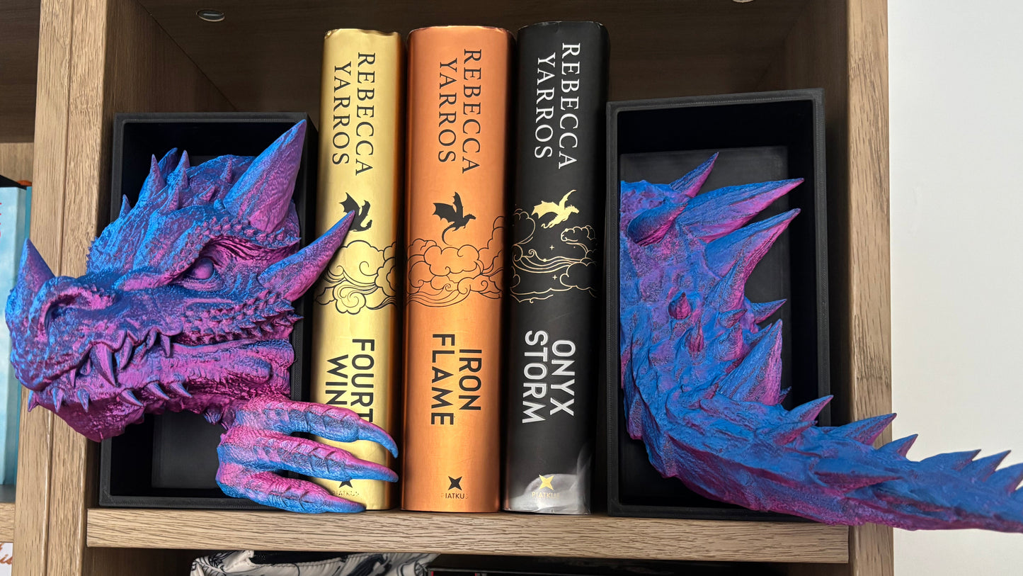 2 tone Pink/blue Emerging Dragon book nook/bookends. based of Tairn from Fourth wing