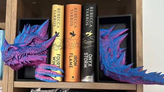 2 tone Pink/blue Emerging Dragon book nook/bookends. based of Tairn from Fourth wing