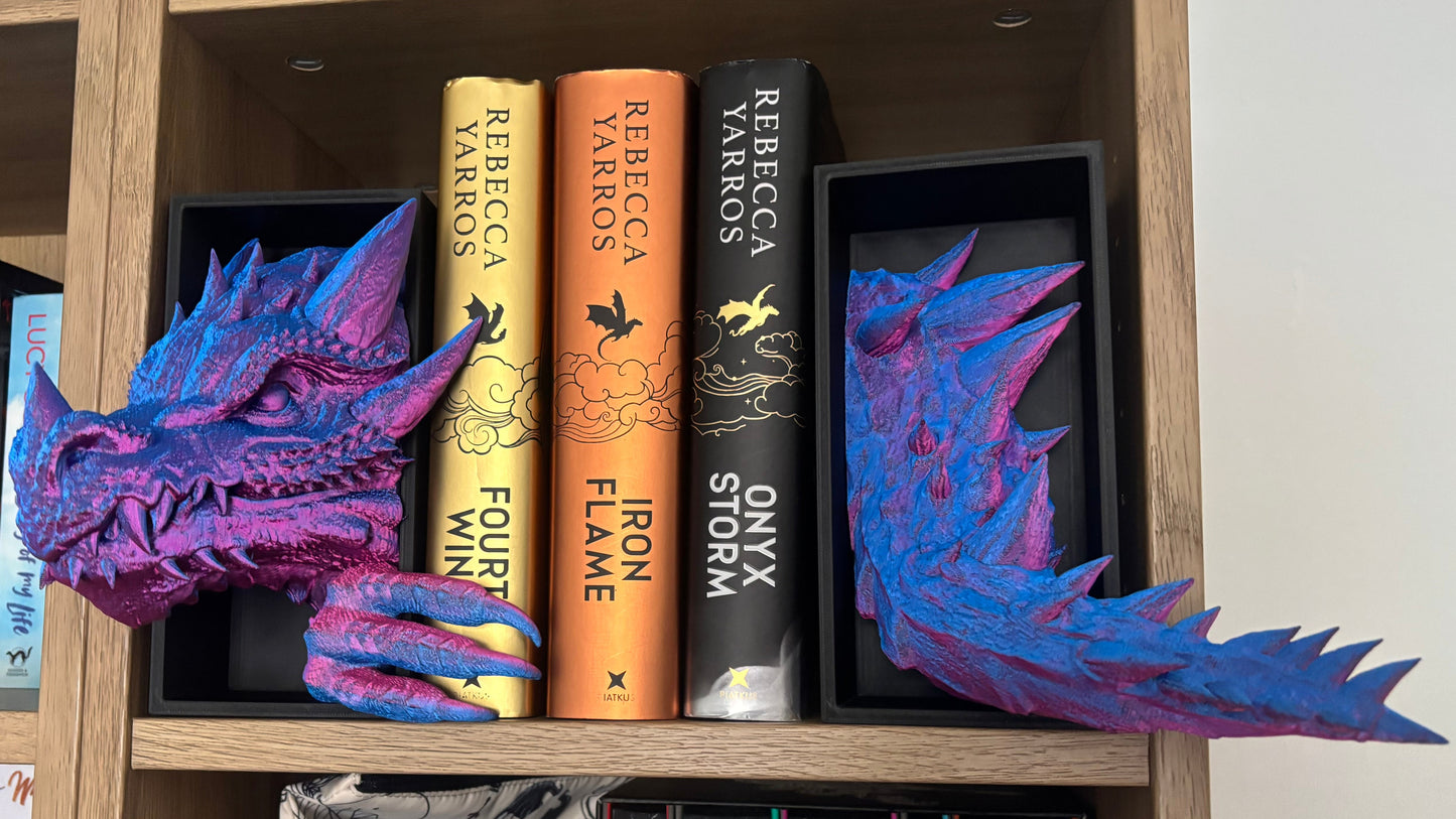 2 tone Pink/blue Emerging Dragon book nook/bookends. based of Tairn from Fourth wing
