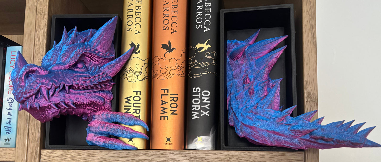 2 tone Pink/blue Emerging Dragon book nook/bookends. based of Tairn from Fourth wing