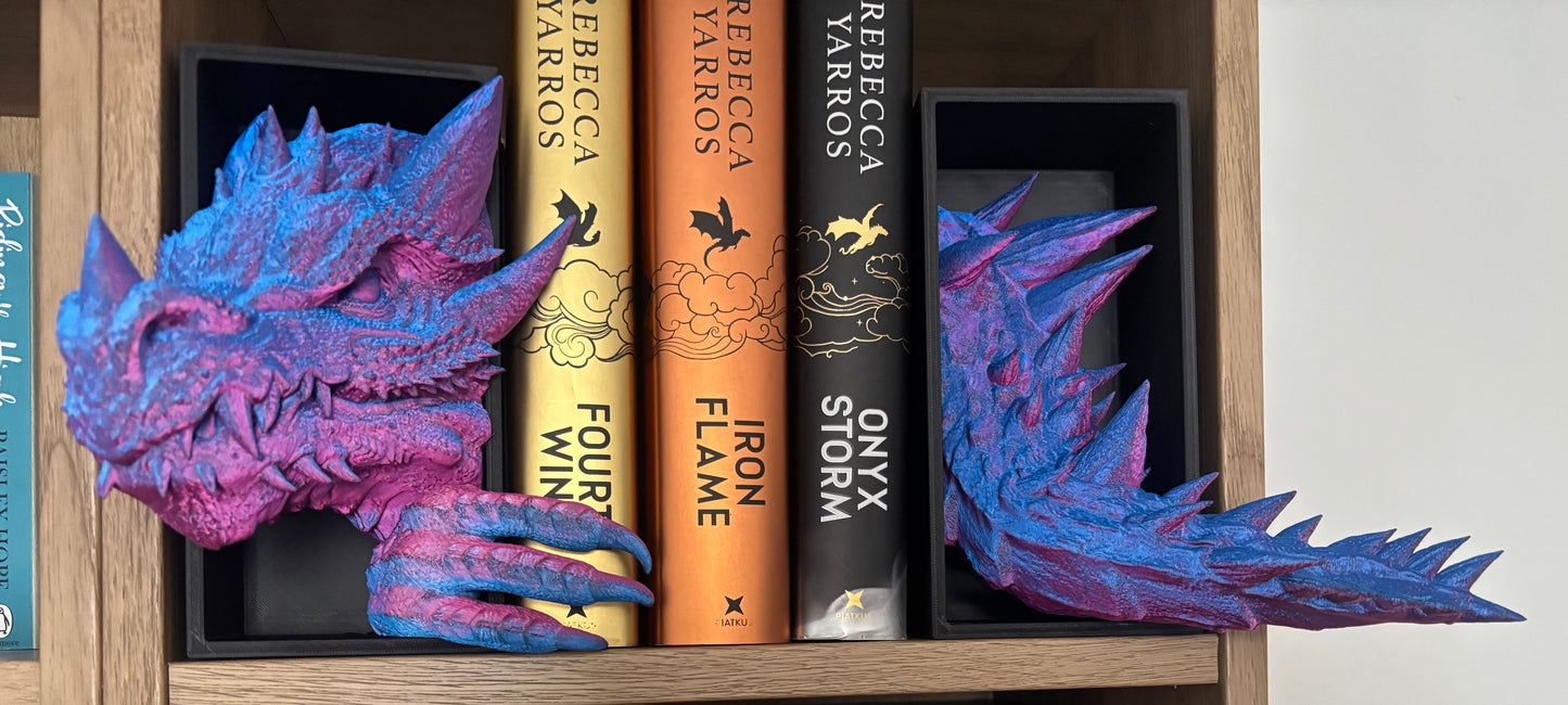 2 tone Pink/blue Emerging Dragon book nook/bookends. based of Tairn from Fourth wing