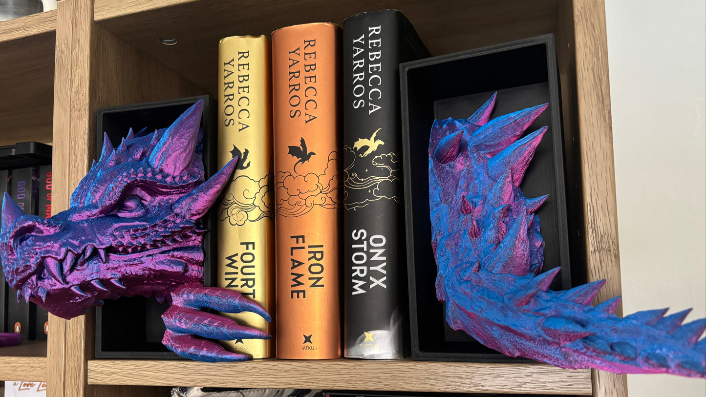2 tone Pink/blue Emerging Dragon book nook/bookends. based of Tairn from Fourth wing