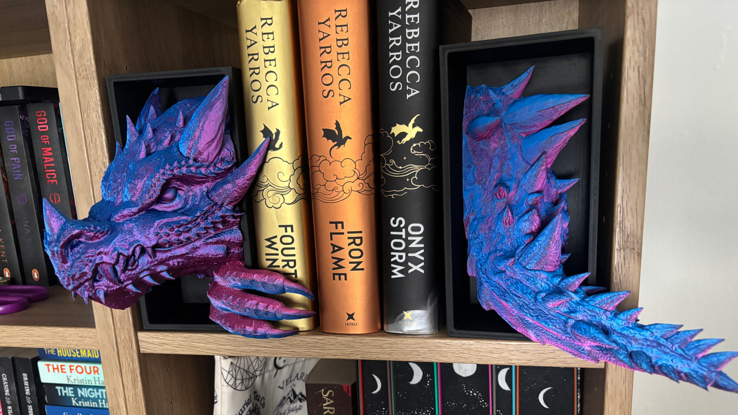 2 tone Pink/blue Emerging Dragon book nook/bookends. based of Tairn from Fourth wing