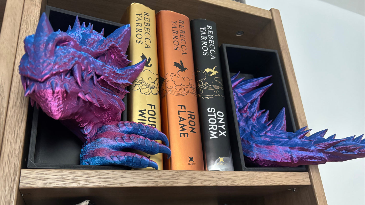2 tone Pink/blue Emerging Dragon book nook/bookends. based of Tairn from Fourth wing
