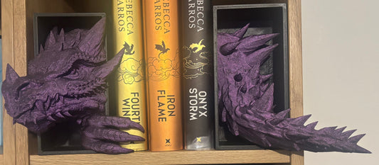 Purple Glitter Emerging Dragon book nook/bookends. based of Tairn from Fourth wing