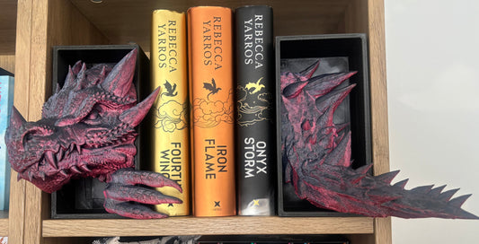 2 Tone Red/Black Emerging Dragon book nook/bookends. based of Tairn from Fourth wing