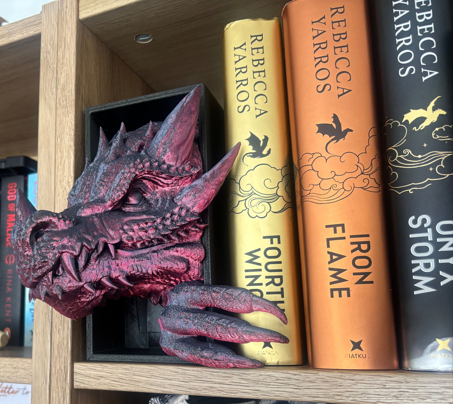 2 Tone Red/Black Emerging Dragon book nook/bookends. based of Tairn from Fourth wing
