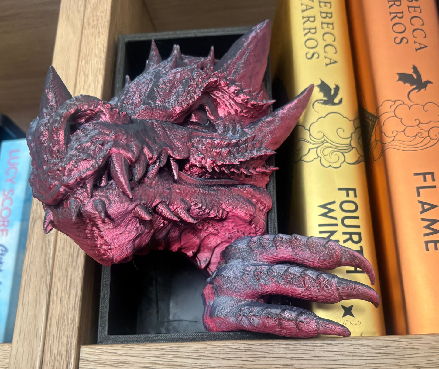 2 Tone Red/Black Emerging Dragon book nook/bookends. based of Tairn from Fourth wing