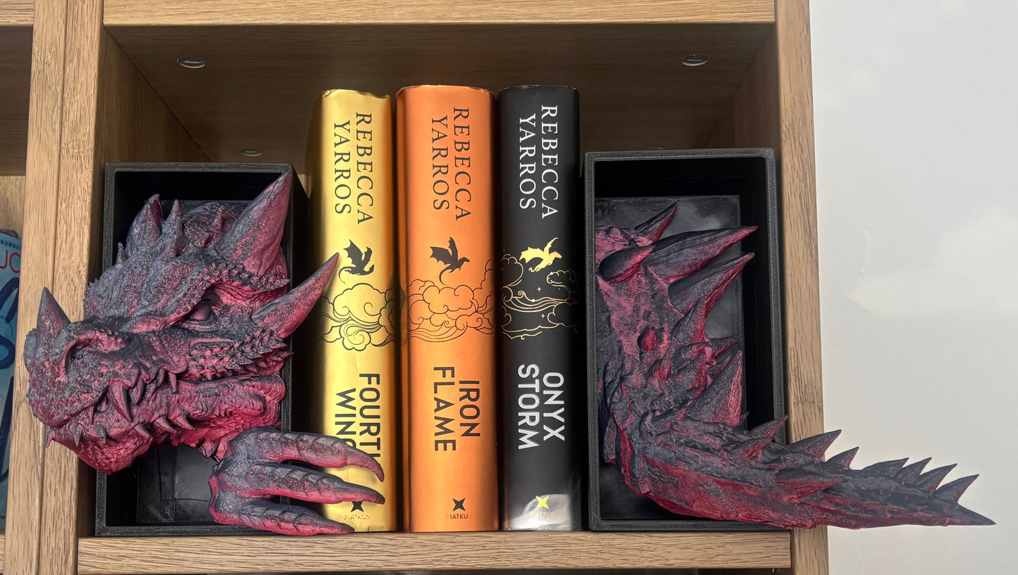 2 Tone Red/Black Emerging Dragon book nook/bookends. based of Tairn from Fourth wing
