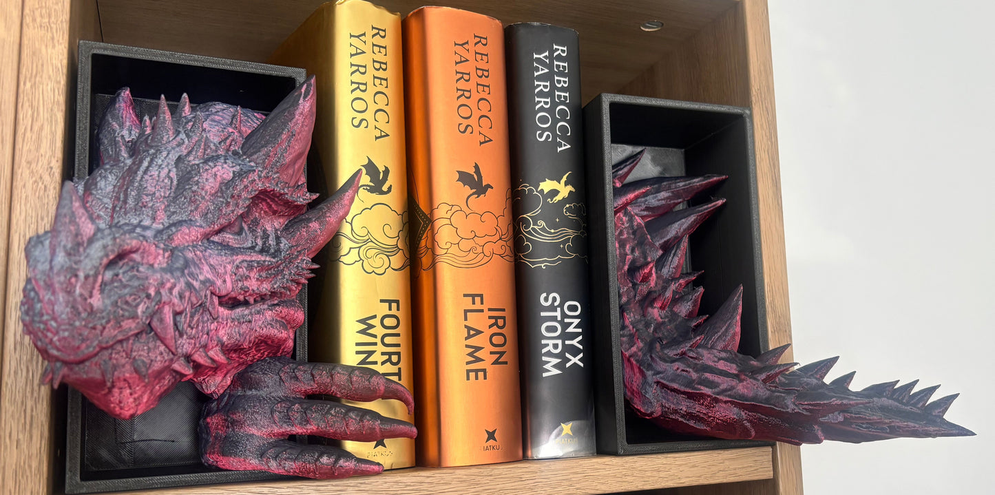 2 Tone Red/Black Emerging Dragon book nook/bookends. based of Tairn from Fourth wing