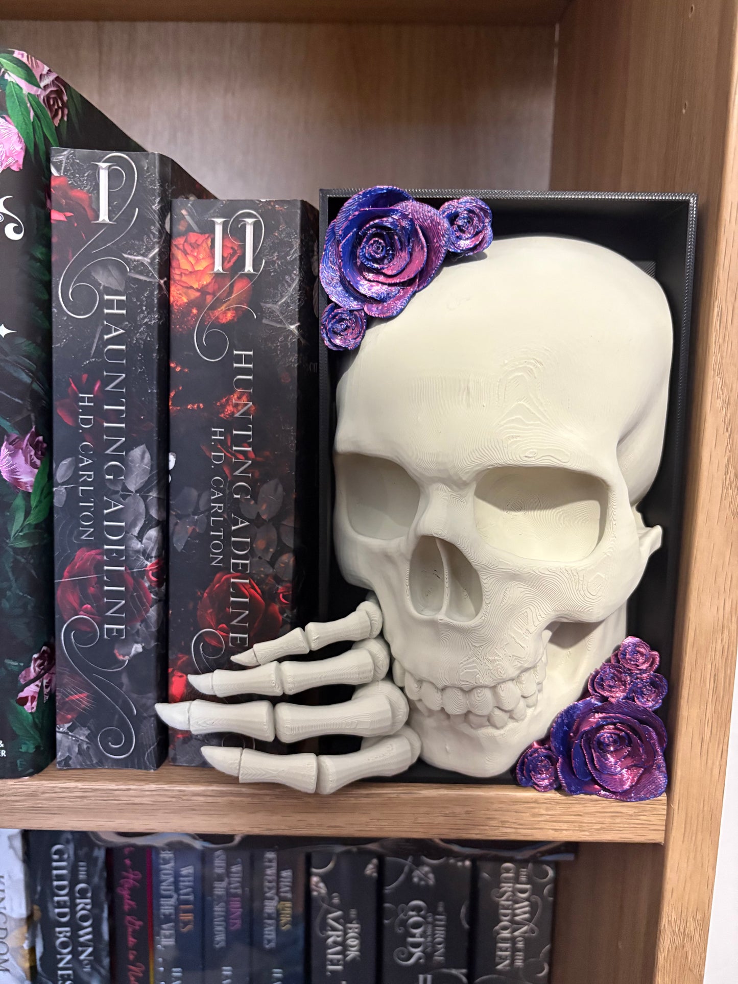Dark Romance - Emerging Skull with 2 tone Pink/Blue roses