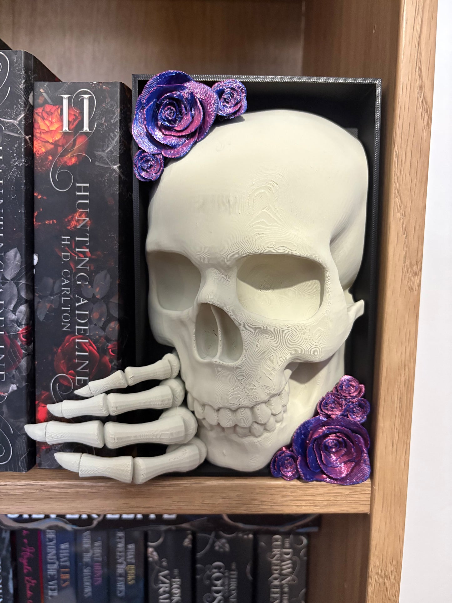 Dark Romance - Emerging Skull with 2 tone Pink/Blue roses