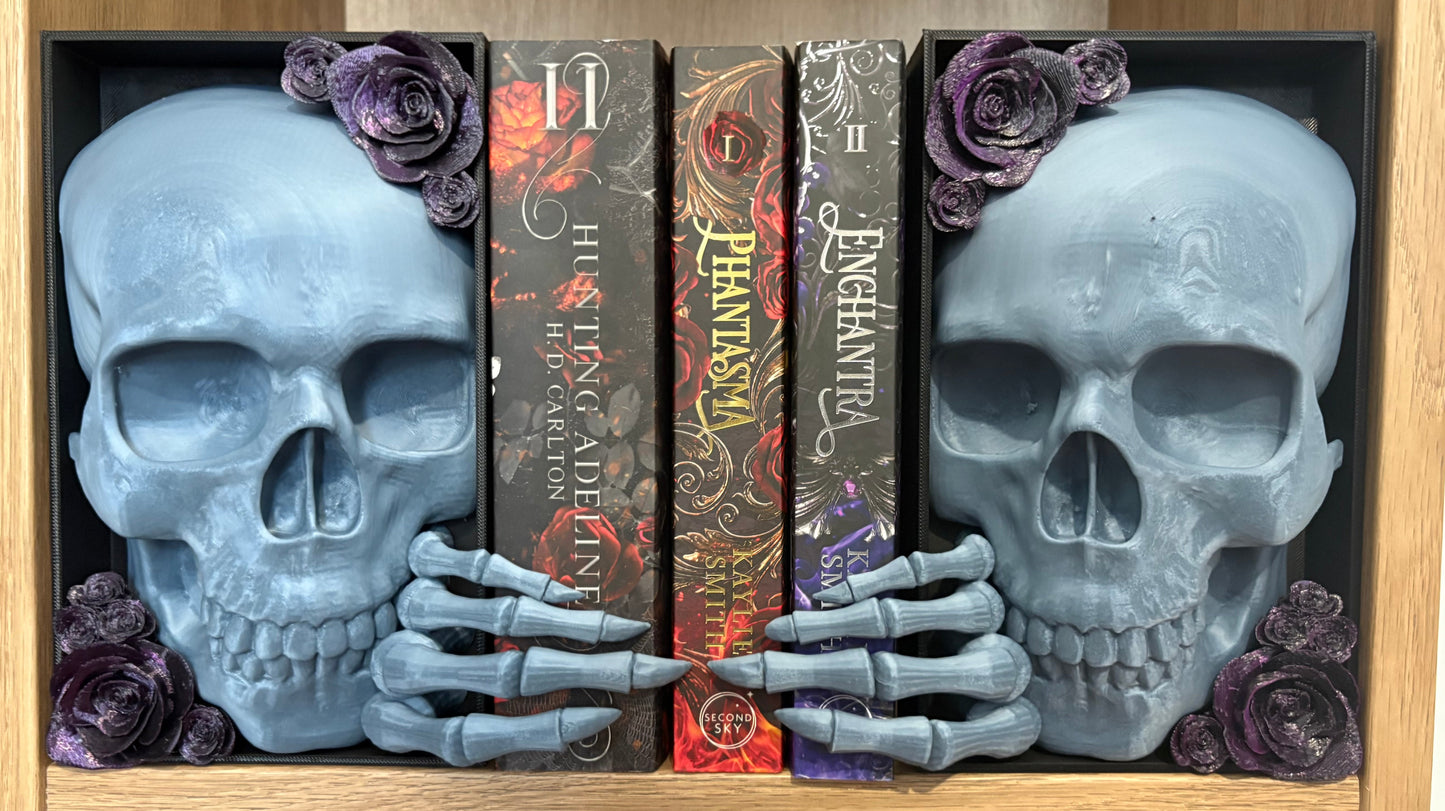 Dark Romance - 2x Greyish Blue Emerging Skull with Purple Glitter Roses