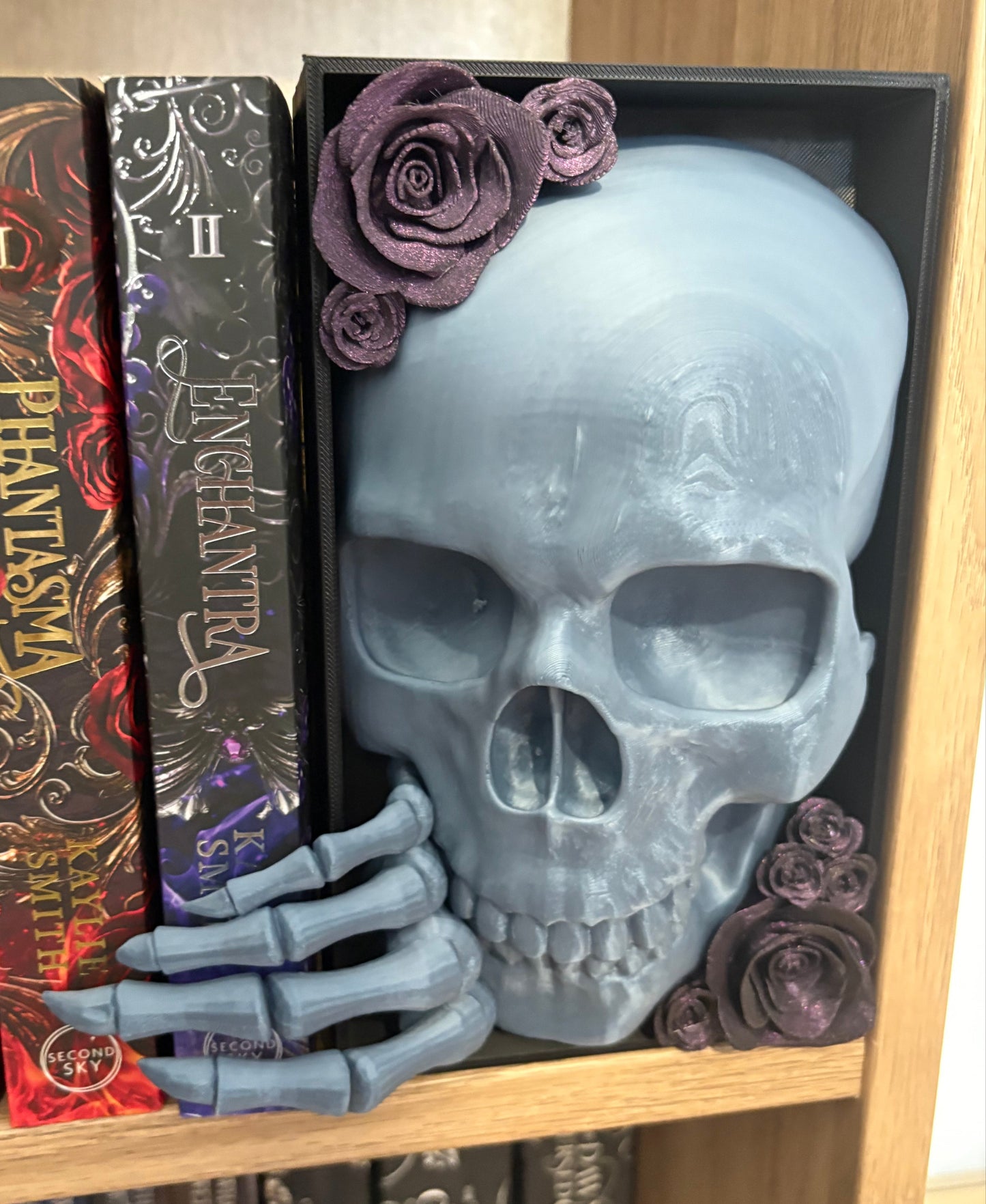 Dark Romance - Emerging Skull with Purple Glitter Roses