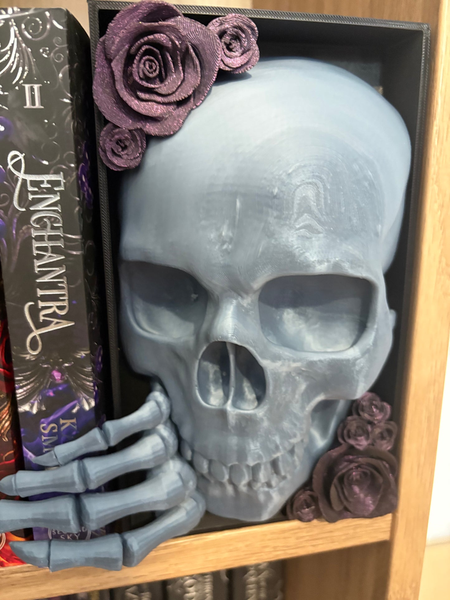 Dark Romance - Emerging Skull with Purple Glitter Roses